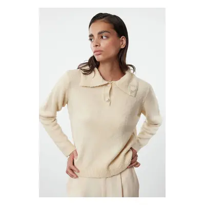 Trendyol Stone Soft Textured Bronze Detailed Knitwear Sweater