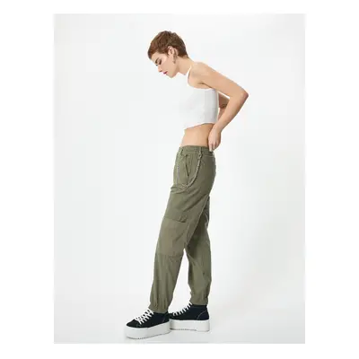 Koton Cargo Jogger Trousers Chain Detail High Waist Cotton