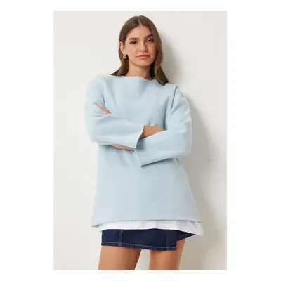 Happiness İstanbul Women's Sky Blue Raised Oversize Knitted Sweatshirt