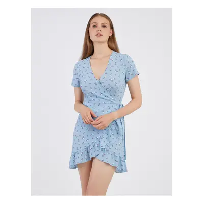 Light blue women floral wrap dress Noisy May Clara - Women