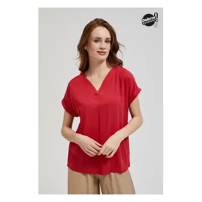 Women's blouse with V-neck MOODO - red