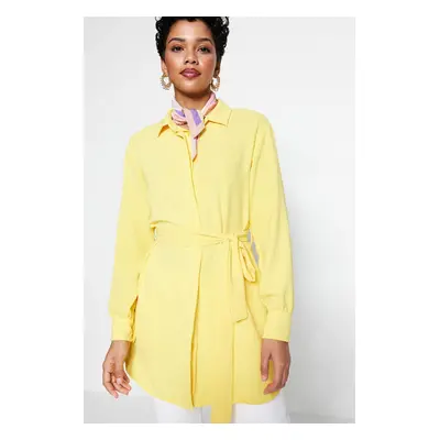 Trendyol Yellow Belted Hidden Pat Woven Shirt