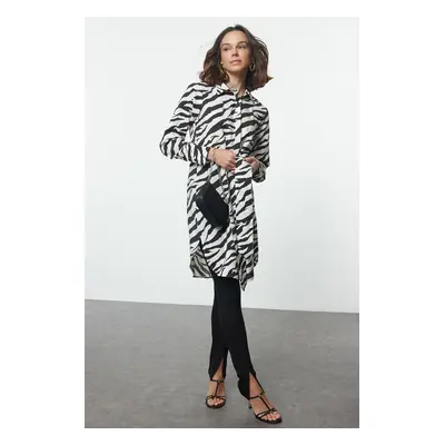 Trendyol Black Zebra Patterned Woven Seersucker Shirt