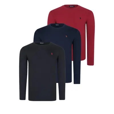 TRIPLE SET T8588 DEWBERRY ROUND NECK MEN'S SWEATSHIRT-BLACK-NAVY-BURGUNDY