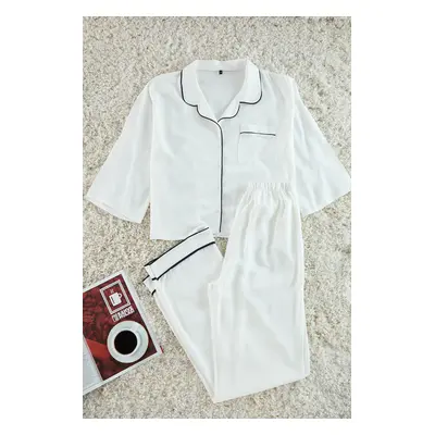 Trendyol White Piping Viscose Woven Pajama Set