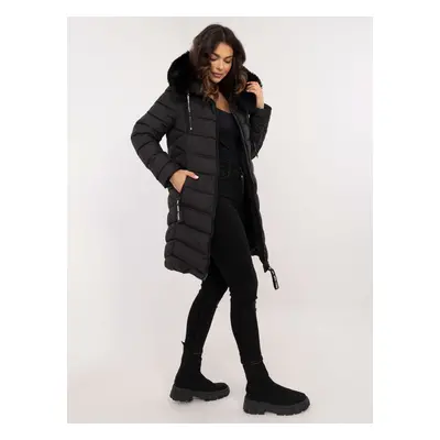 Black long winter jacket with hood