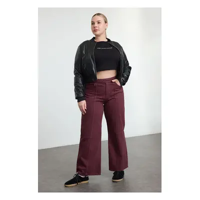 Trendyol Curve Burgundy Adjustable Waist Wide Leg Plus Size Jeans