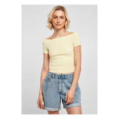 Women's T-shirt with a loose shoulder in soft yellow color