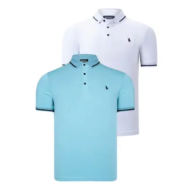 DOUBLE SET T8586 DEWBERRY MEN'S T-SHIRT-WHITE-CYAN