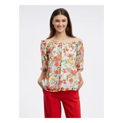 Orsay Red-Cream Ladies Floral Blouse - Women