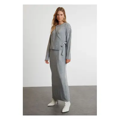 Trendyol Gray Knitwear Cardigan Dress Bottom-Top Set