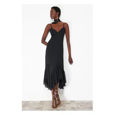 Trendyol Black A-Line Ruffle Woven Midi Dress