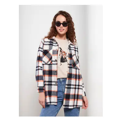 LC Waikiki Lcw Plaid Long Sleeve Oversize Gabardine Women's Lumberjack Shirt Jacket