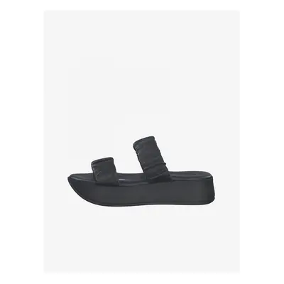 Tamaris Black Leather Platform Slippers - Women