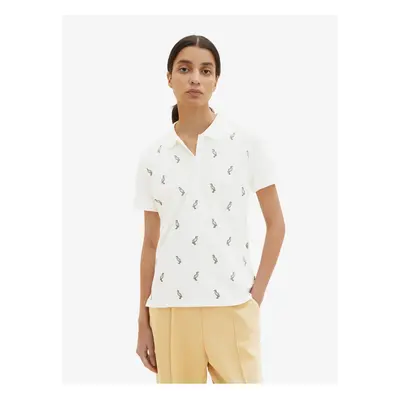 Cream Women's Patterned Polo T-Shirt Tom Tailor - Women