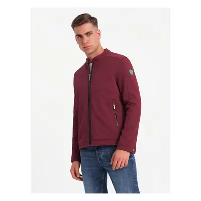 Ombre Men's BIKER jacket in structured fabric - maroon