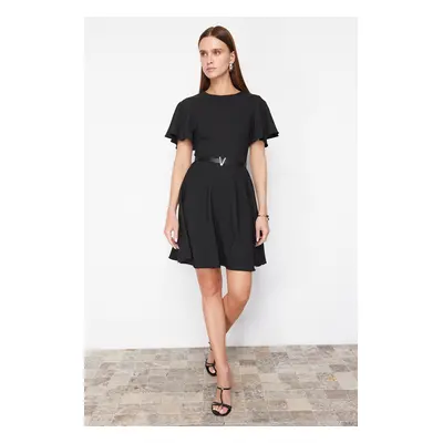 Trendyol Black Belted Skirt Flounced Mini Woven Dress