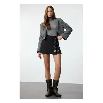 Trendyol Black Eyelet Detailed Woven Shorts Skirt