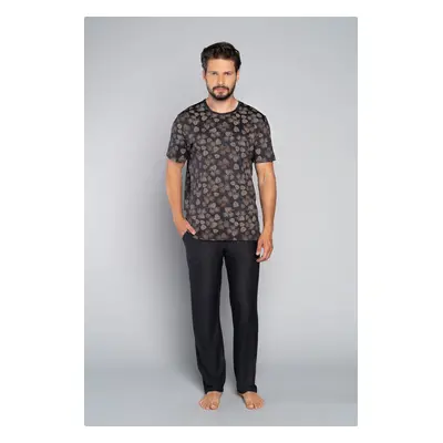 Men's pyjamas Pinus, short sleeves, long legs - print/graphite