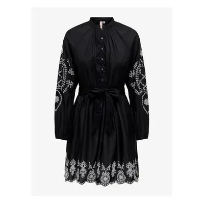 Black women's shirt dress with embroidery ONLY Flo - Women