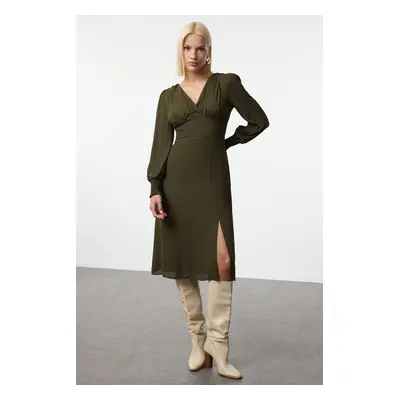 Trendyol Khaki Plain Midi Woven Dress