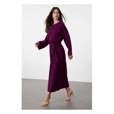 Trendyol Purple Belted Woven Crinkle Dress