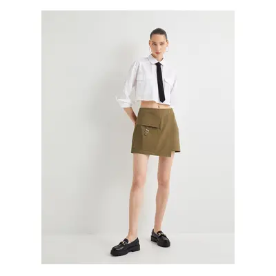 Koton Cargo Short Skirt Double Breasted Belt Detailed Pocket Slim Fit