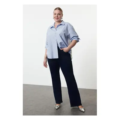 Trendyol Curve Blue-White Striped Chiffon Woven Back Plus Size Shirt