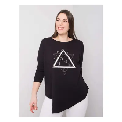 Fekete aszimmetrikus plus size blúz