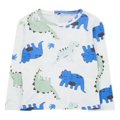 Trendyol White Boy Dinosaur Patterned Crew Neck Cotton Knitted T-Shirt