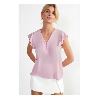 Trendyol Pink Button Detailed Flowy Semi Sheer Woven Blouse