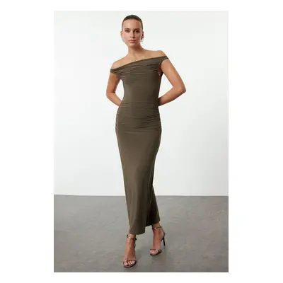 Trendyol Khaki Body-fitting Carmen Collar Knitted Stylish Dress