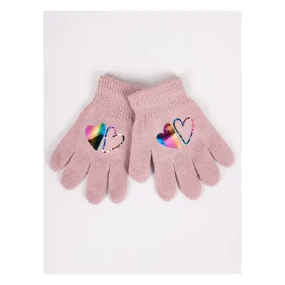 Yoclub Kids's Girls' Five-Finger Gloves With Hologram RED-0068G-AA50-002