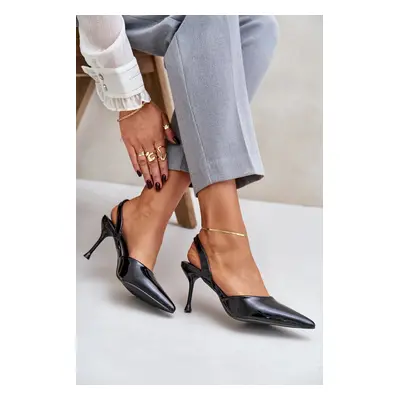 Patent leather pumps with open heel black Emmizola