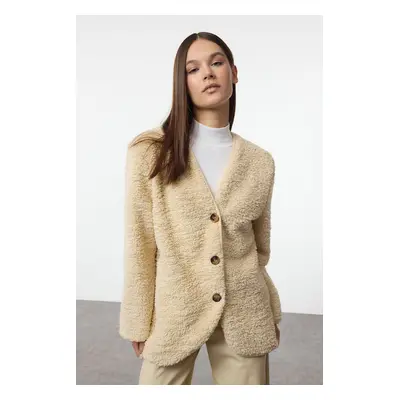 Trendyol Beige Buttoned Plush Jacket