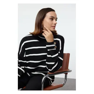 Trendyol Black Turtleneck Striped Basic Knitwear Sweater