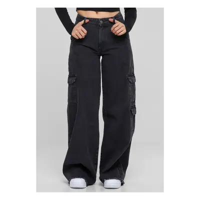 Women's Mid Waist Cargo denim pants black