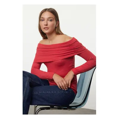 Trendyol Red Premium Yarn/Special Yarn Carmen Collar Knitwear Sweater