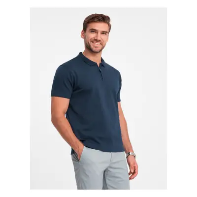 Ombre Men's melange polo shirt with striped collar - black