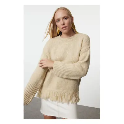 Trendyol Stone Soft Textured Tassel Detailed Knitwear Sweater