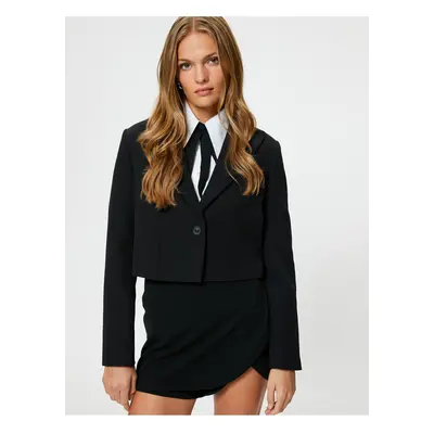 Koton Crop Blazer Jacket Buttoned Pocket Detailed