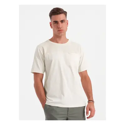 Ombre Men's cotton T-shirt with delicate embroidery - cream