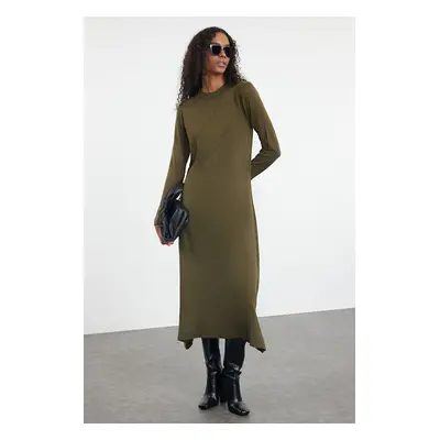 Trendyol Khaki Rib Detailed Knitwear Dress