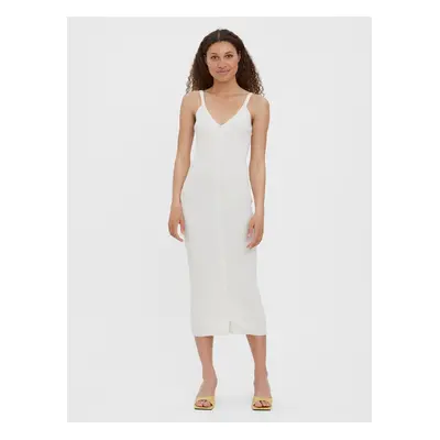 Cream ribbed sheath midi dress with straps VERO MODA Uzuri - Women