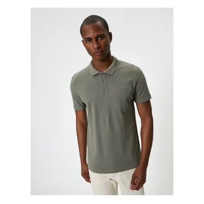 Koton Polo Neck T-Shirt Slim Fit Pocket Detailed Buttoned