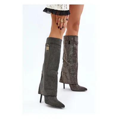 Embellished stiletto heel slip-on boots with a bent upper Black Enathlin