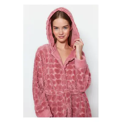 Trendyol Pink Belt Heart Polar Winter Knitting Dressing gown