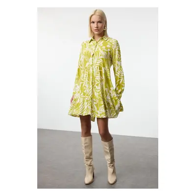 Trendyol Oil Green Floral Mini Woven Dress