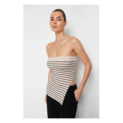 Trendyol Beige Striped Strapless Premium Yarn/Special Yarn Knitwear Blouse