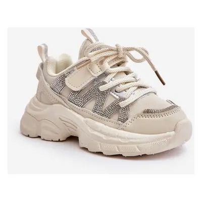 Children's sneakers with crystals beige Rianalla